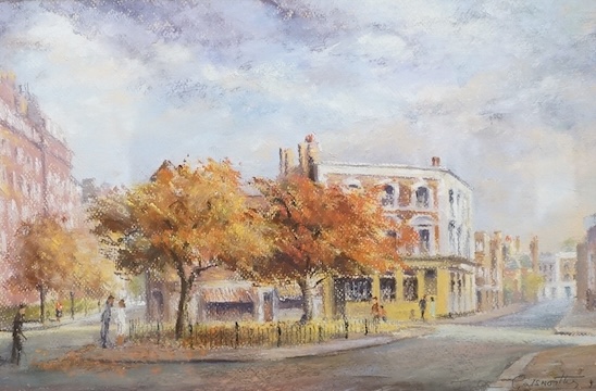 Jocelyn Galsworthy (b.1942-), pastel, London street scene, signed, 24 x 38cm. Condition - good
